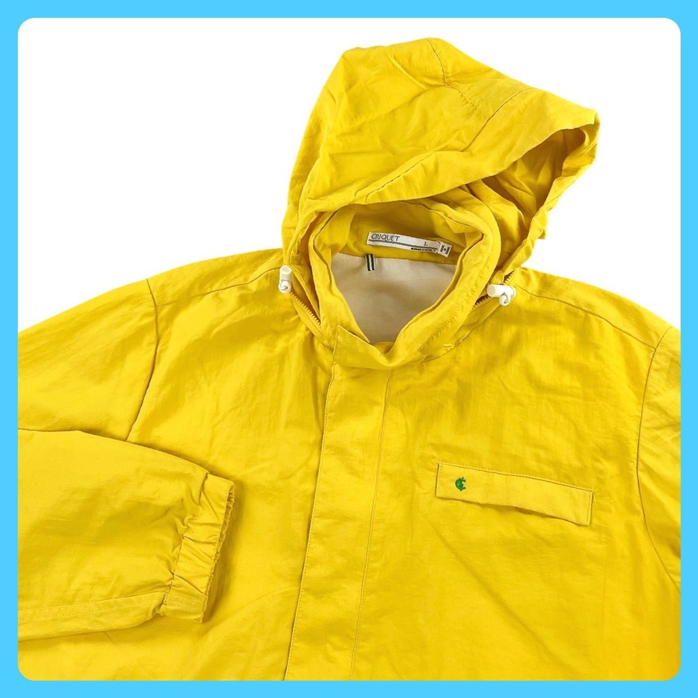 Criquet Hooded Windbreaker Jacket Men LARGE Yellow Nylon Cotton Lined Austin‎ TX